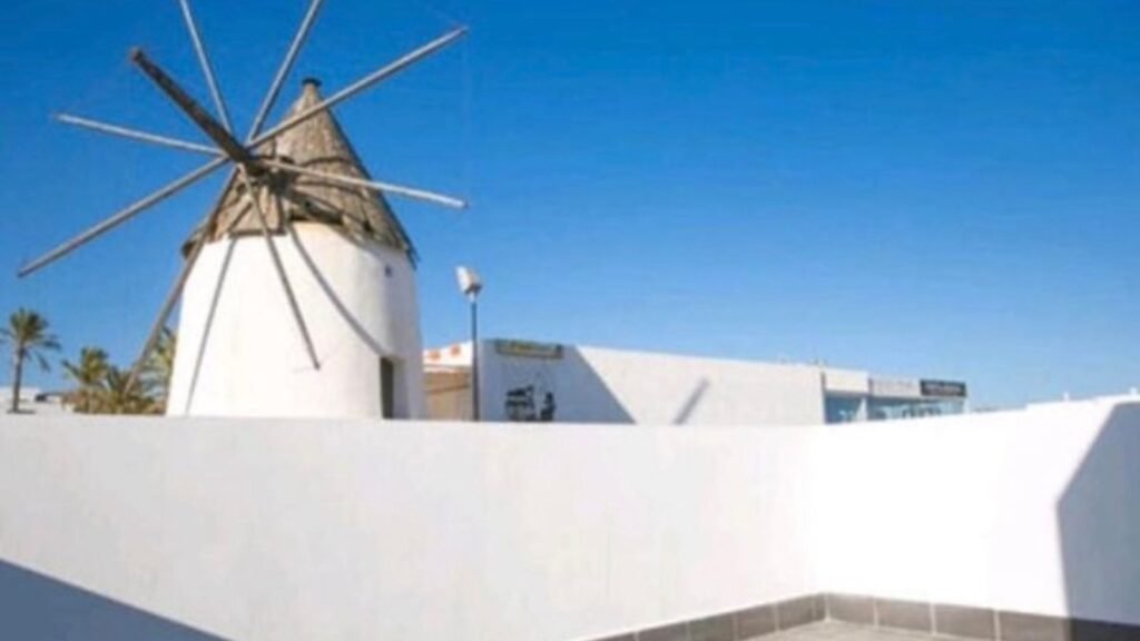 Terraza del apartamento 1, dúplex de un dormitorio, con el molino de Las Negras al fondo